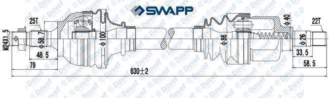 SWAPP 61227 On Aks Sol P307-C4 Tu5jp4 1.6 16v - Et3j4 1.4 16v 01>08   (Dis Freze:25 Ic Freze:22 Conta Capi:58.7 Boy:630 Mm)
